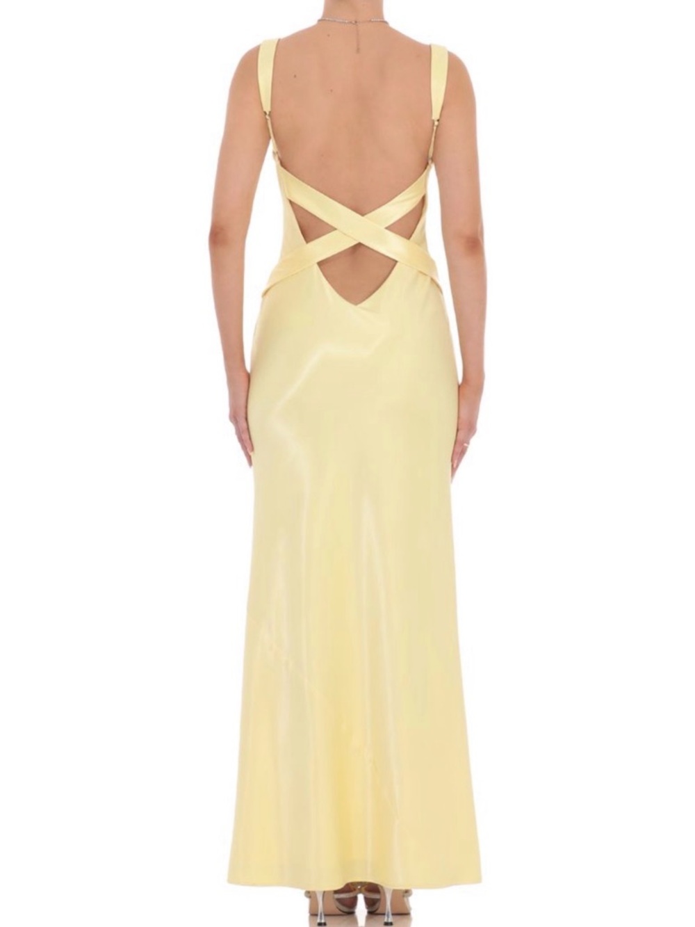 NWT Lucy In The Sky Satin Open Back Maxi Dress in Yellow (size small) - Picture 6 of 7